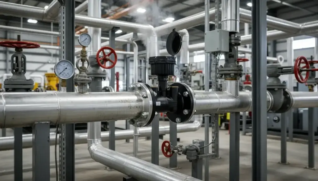 Instalación de un medidor para agua potable en una fabrica