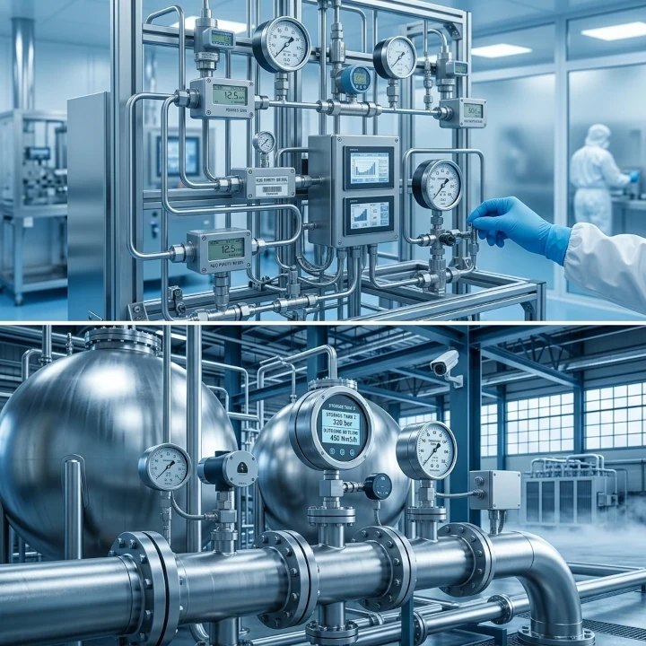 Elecproflu | Tienda de Dispositivos de Medición y Control 1 9 Indicadores de presión y medidor electromagnético instalados en sistema de proceso químico industrial