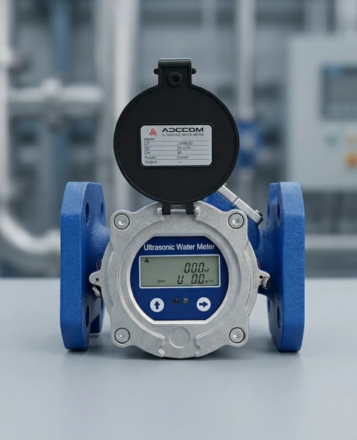 Macromedidor de agua instalado en tubería industrial para control de flujo