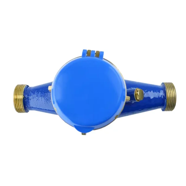 Medidor de agua chorro múltiple MB de bronce clase B Equysis, vista superior con la tapa cerrada