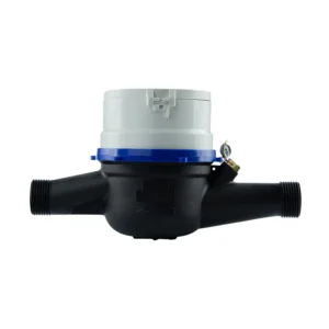 Medidor de agua chorro múltiple LPC-C clase C de 190 mm Equysis, vista lateral con las conexiones roscadas