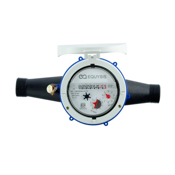 Medidor de agua chorro múltiple LPC-C clase C de 190 mm Equysis, carátula de vidrio con el registro y los relojes de lectura