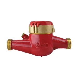 Medidor de agua caliente HMB de bronce clase B Equysis, vista lateral con las conexiones roscadas