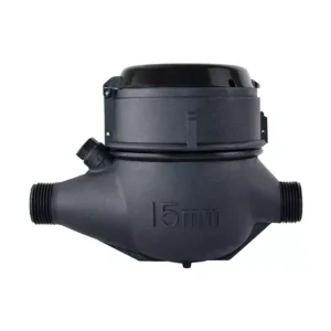 Medidor de agua chorro múltiple MP NOM clase B Equysis, vista lateral con la medida de 15 mm