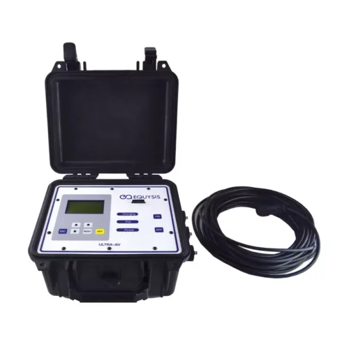Medidor de flujo ultrasónico para canal abierto Ultra-AV Equysis, versión portátil con su sensor