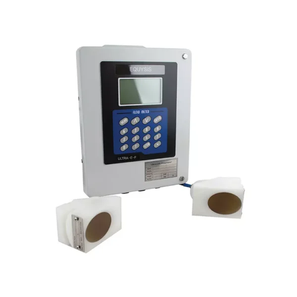 Medidor de flujo ultrasónico clamp-on Ultra-E-F Equysis, transmisor fijo con sus dos sensores